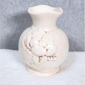 VTG c1940s Red Wing Pottery Vase Magnolia #975 Ivory & Brown Vase 6" Tall MCM